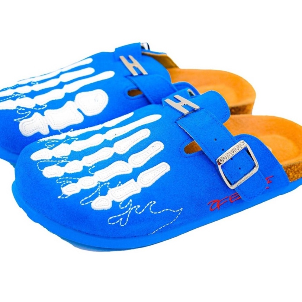 Blue and White Anatomical Sandals with Adjustable Straps